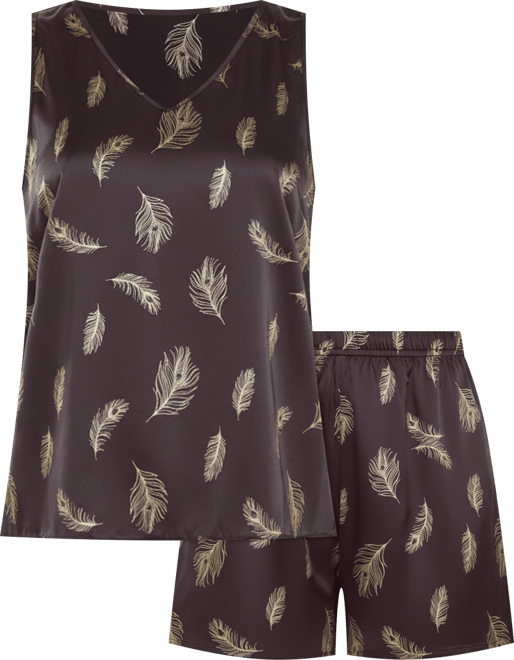Women's Silky Tank Pajama Set in Feather Print