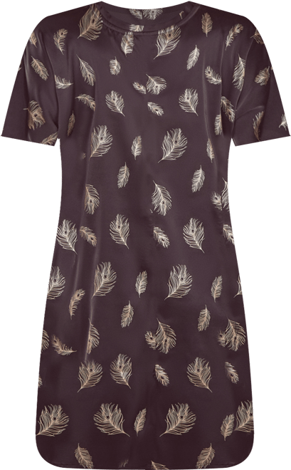 Women's Silky Pocket Shift Sleepshirt Nightgown in Feather Print