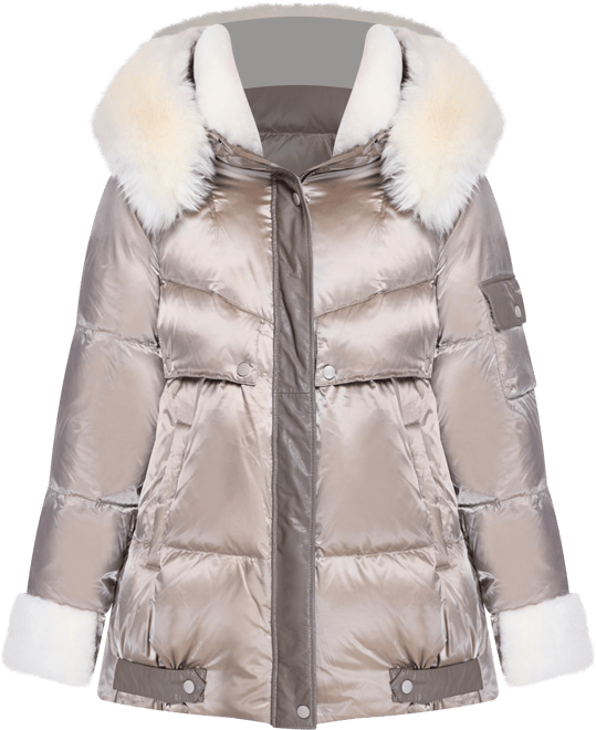 Women's Puffer Jacket with Shearling Trim