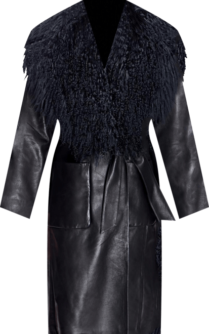 Women's Leather Coat with Shearling Trim