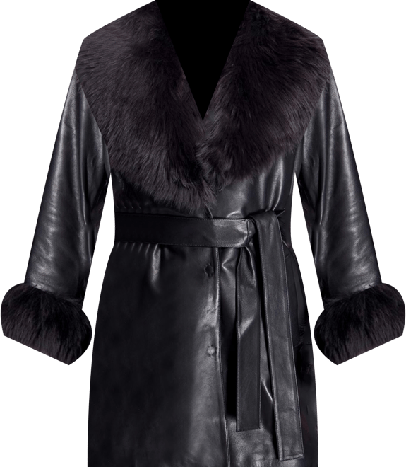 Women's Wrap Coat with Shearling Trim