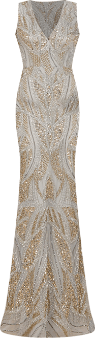 Women's Beaded V-Neck Gown