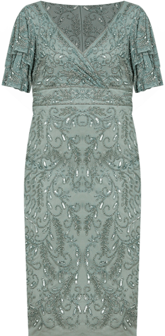 Women's Beaded Midi Dress with Cape Sleeves