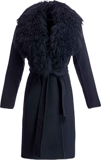 Women's Wool Wrap Coat With Shearling Trim