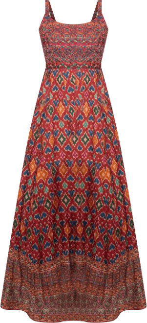 Women's Red Patola Print Gown with Embellishment on Torso