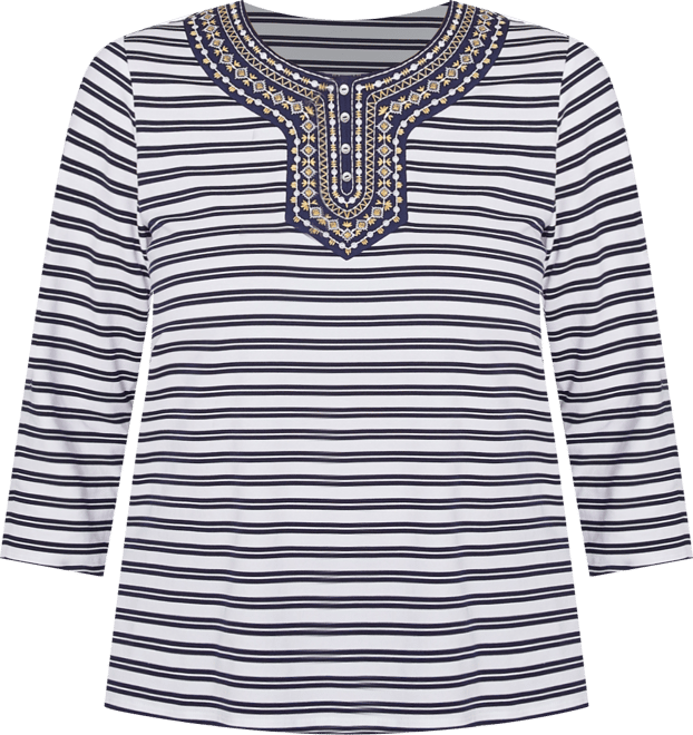 Women's Block Island Striped Top with Embroidered Neckline