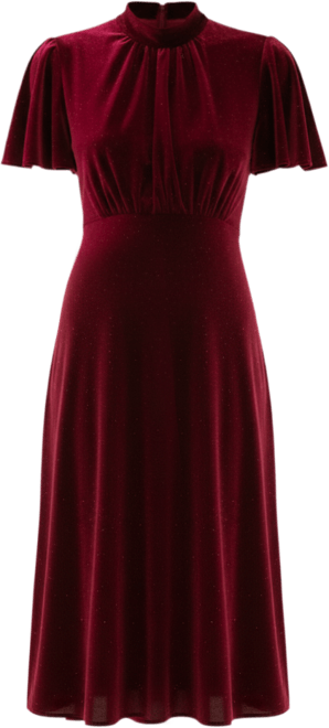 Women's Velvet Mock-Neck Flutter-Sleeve Dress