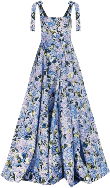 Women's Blue Hydrangea Strapped Maxi Dress