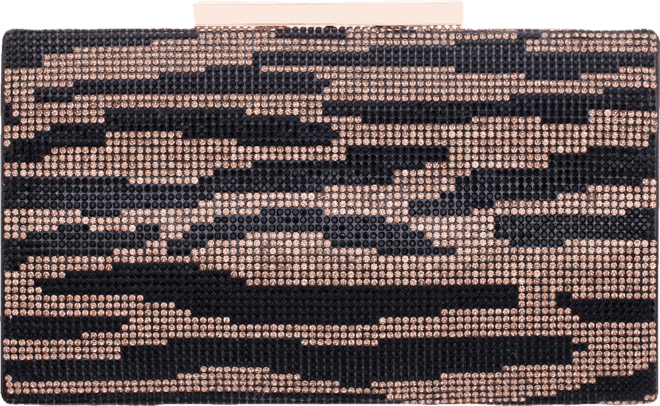 Zebra Print Crystal Curved Minaudiere Clutch