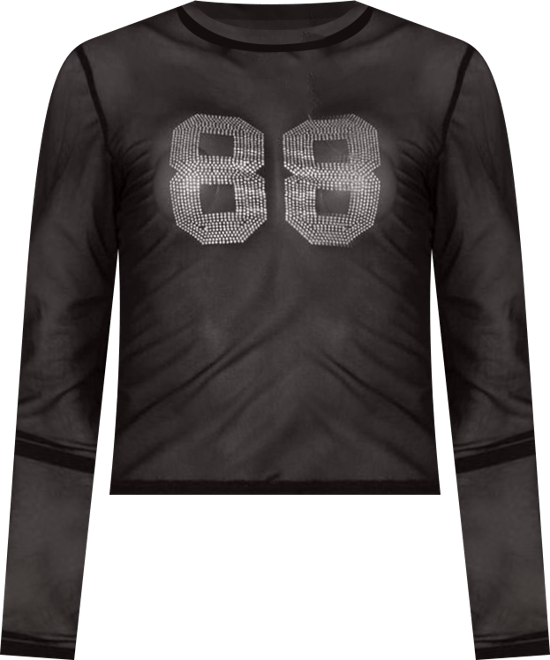 Womens 88 Rhinestone Sheer Mesh Top