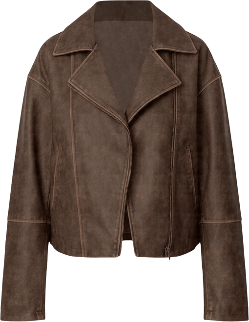 Womens Oversized Washed Faux Leather Jacket