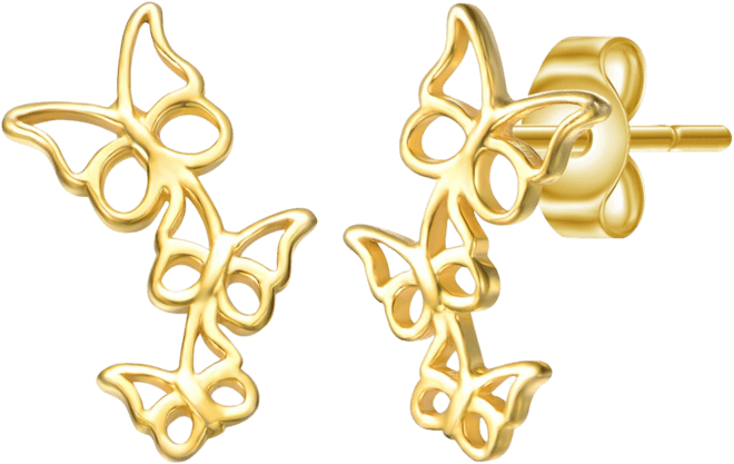 Sterling Silver 14K Gold Plated FIligree Butterfly Trio Stud Earrings