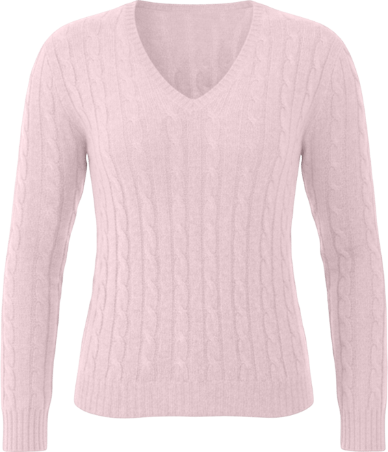 Women's 100% Cashmere Cable-knit Long Sleeve Pullover V Neck Sweater