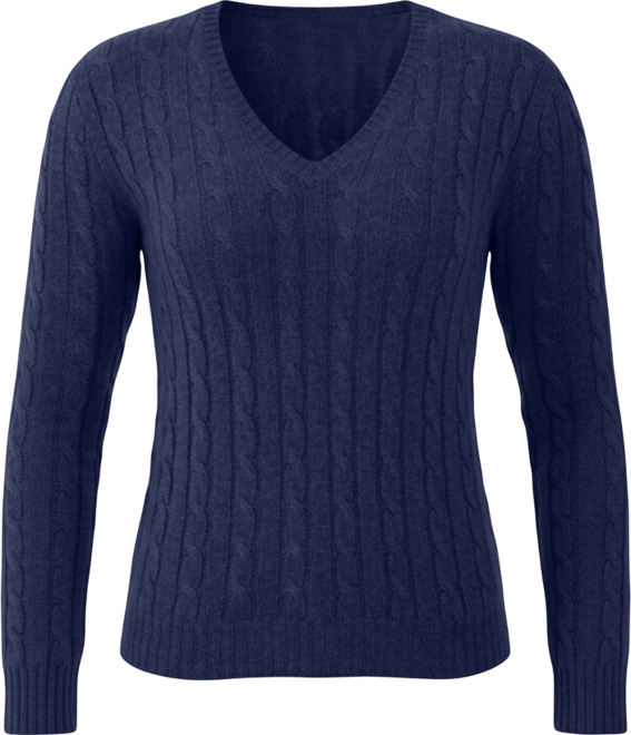 Women's 100% Cashmere Cable-knit Long Sleeve Pullover V Neck Sweater