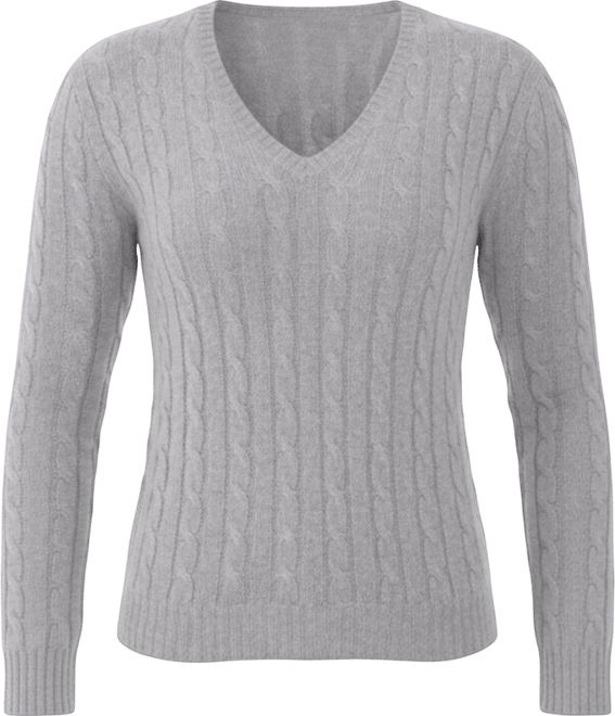 Women's 100% Cashmere Cable-knit Long Sleeve Pullover V Neck Sweater