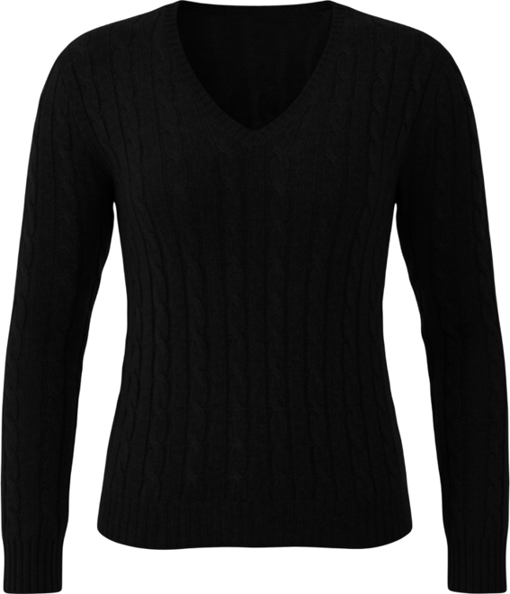 Women's 100% Cashmere Cable-knit Long Sleeve Pullover V Neck Sweater