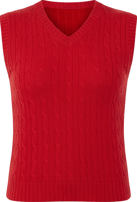 Women's 100% Cashmere V Neck Cable-knit Sweater Vest