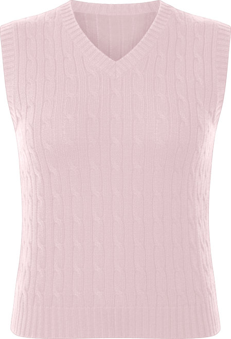 Women's 100% Cashmere V Neck Cable-knit Sweater Vest
