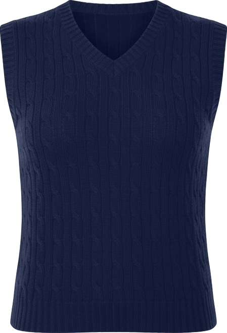 Women's 100% Cashmere V Neck Cable-knit Sweater Vest