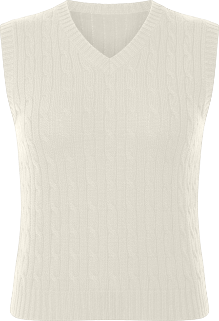 Women's 100% Cashmere V Neck Cable-knit Sweater Vest