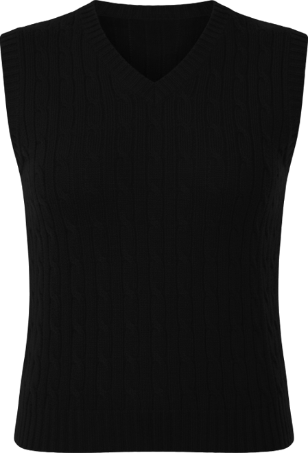 Women's 100% Cashmere V Neck Cable-knit Sweater Vest