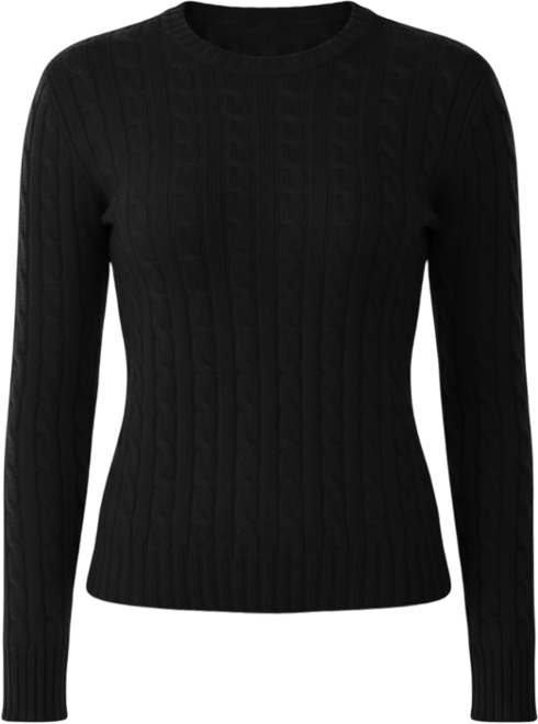 Women's 100% Cashmere Crewneck Sweater | Chuncky Cashmere Cable-knit Sweaters