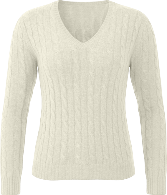 Women's 100% Cashmere V-Neck Sweater | Chuncky Cashmere Cable-knit Sweaters