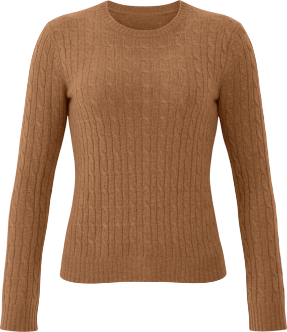 Women's 100% Cashmere Cable-knit Long Sleeve Pullover Crew Neck Sweater