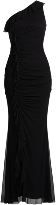 Women's Mesh Frill Detail One Shoulder Maxi Dress