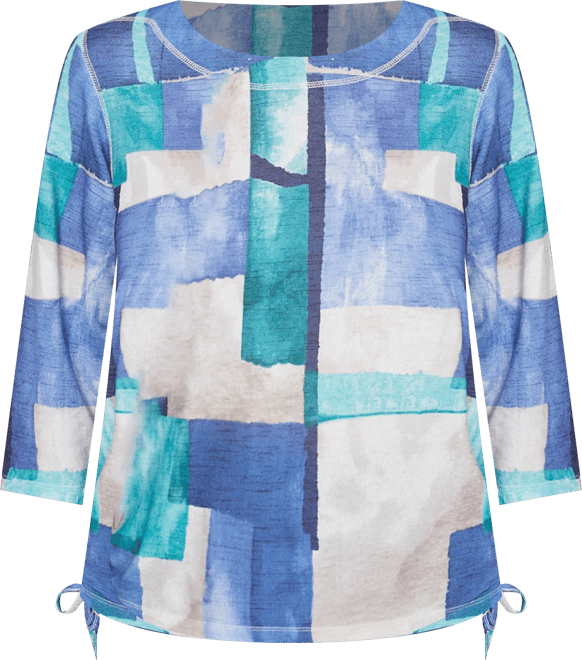Women's French Quarter Blue Tone Box Print Ruched Top
