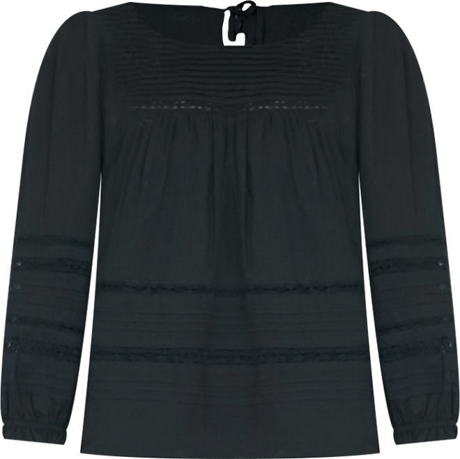 Women's Cotton Dawn Blouse with lace in Black