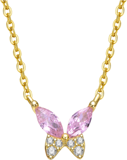 14k Gold Plated with Pink Cubic Zirconia Butterfly Pendant Necklace