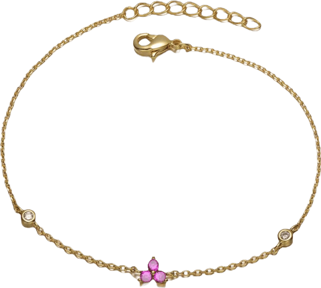 Beautiful 14K Gold Plated Chain Link Charm Bracelet with Cubic Zirconia