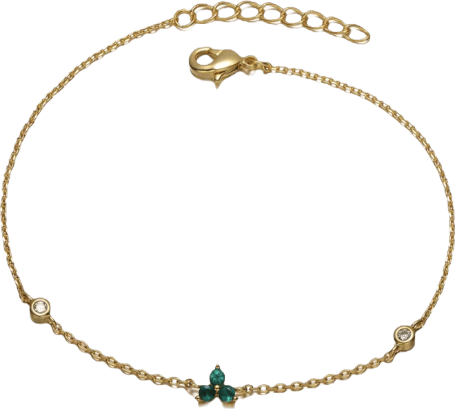 Beautiful 14K Gold Plated Chain Link Charm Bracelet with Cubic Zirconia