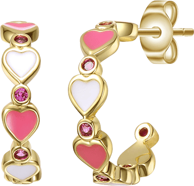 14K Gold Plated with Pink Cubic Zirconia Heart Hoop Earrings