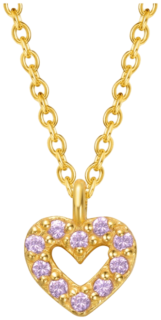 14k Gold Plated Pink Cubic Zirconia Heart Halo Charm Pendant Necklace