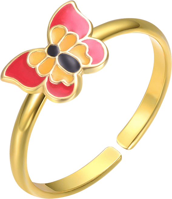 14k Gold Plated Colorful Enamel Butterfly Adjustable Ring
