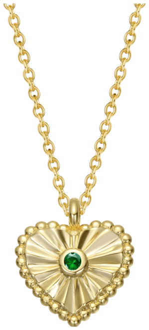 14k Gold Plated Little Heart Pendant Necklace with Red, Green, Blue, or Clear Cubic Zirconia