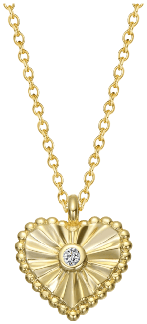 14k Gold Plated Little Heart Pendant Necklace with Red, Green, Blue, or Clear Cubic Zirconia