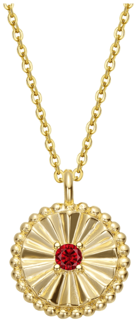 Exquisite 14k Gold Plated with Red Cubic Zirconia Sun Medallion Pendant Necklace