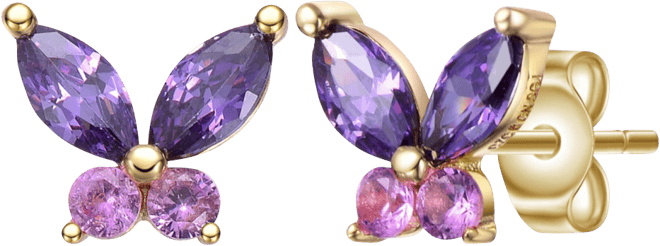 14K Gold Plated with Purple & Pink Cubic Zirconia Butterfly Earrings