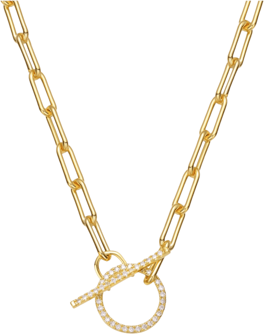 Sterling Silver 14K Gold Plated Cubic Zirconia Spring Ring Chain Necklace