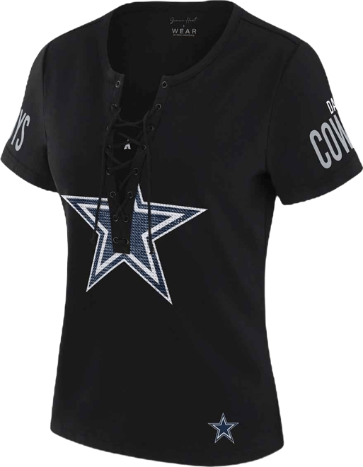 x Gracie Hunt Women's Black Dallas Cowboys Draft Me Lace-Up T-Shirt