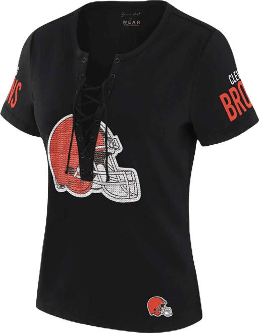 x Gracie Hunt Women's Black Cleveland Browns Draft Me Lace-Up T-Shirt