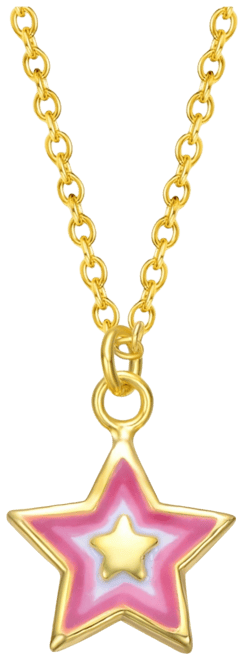 14k Gold Plated Red & White Lucky Star Pendant Charm Necklace