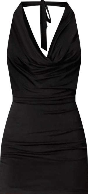 Womens Backless Cowl Neck Mini Dress