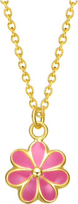 14k Gold Plated Fuchsia-Red Daisy Flower Drop Charm Necklace