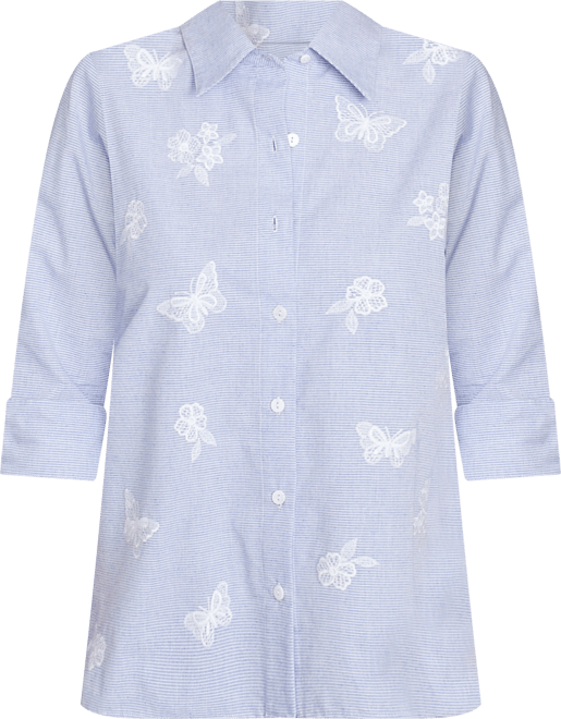 Classic Women's Striped Woven Butterfly Button Down Top