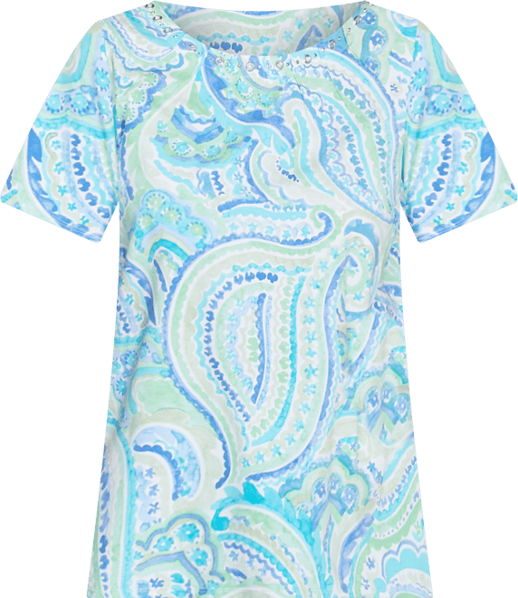 Women's Pleated Crew Neck Paisley Top