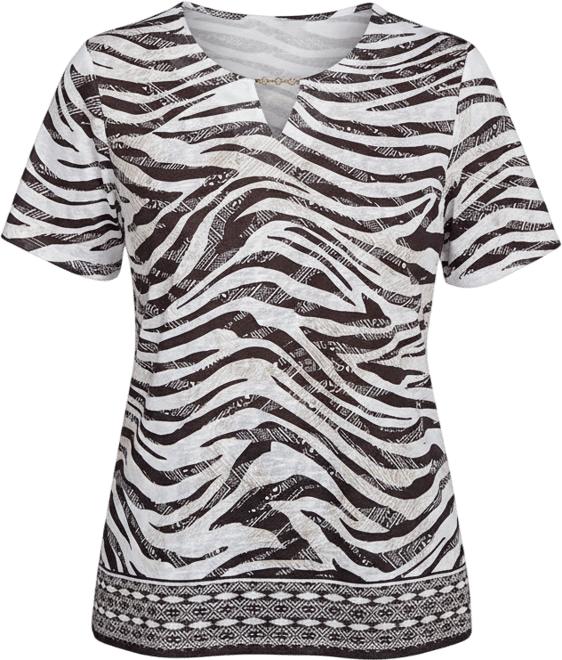 Women's Beaded Split Neck Animal Print Top